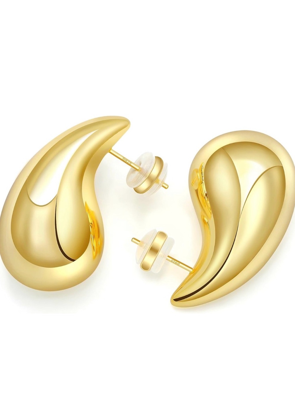 #179 Sterling Silver Gold Plated Teardrop Sculpted Stud Earrings